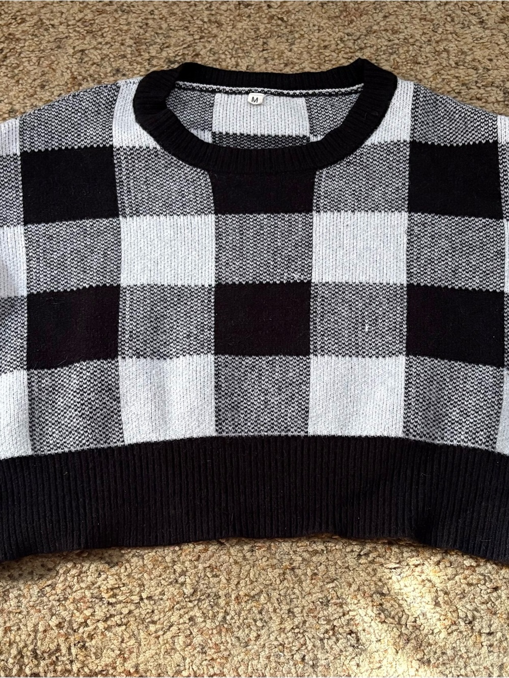 Buffalo Check Crewneck Sweater in Black and White